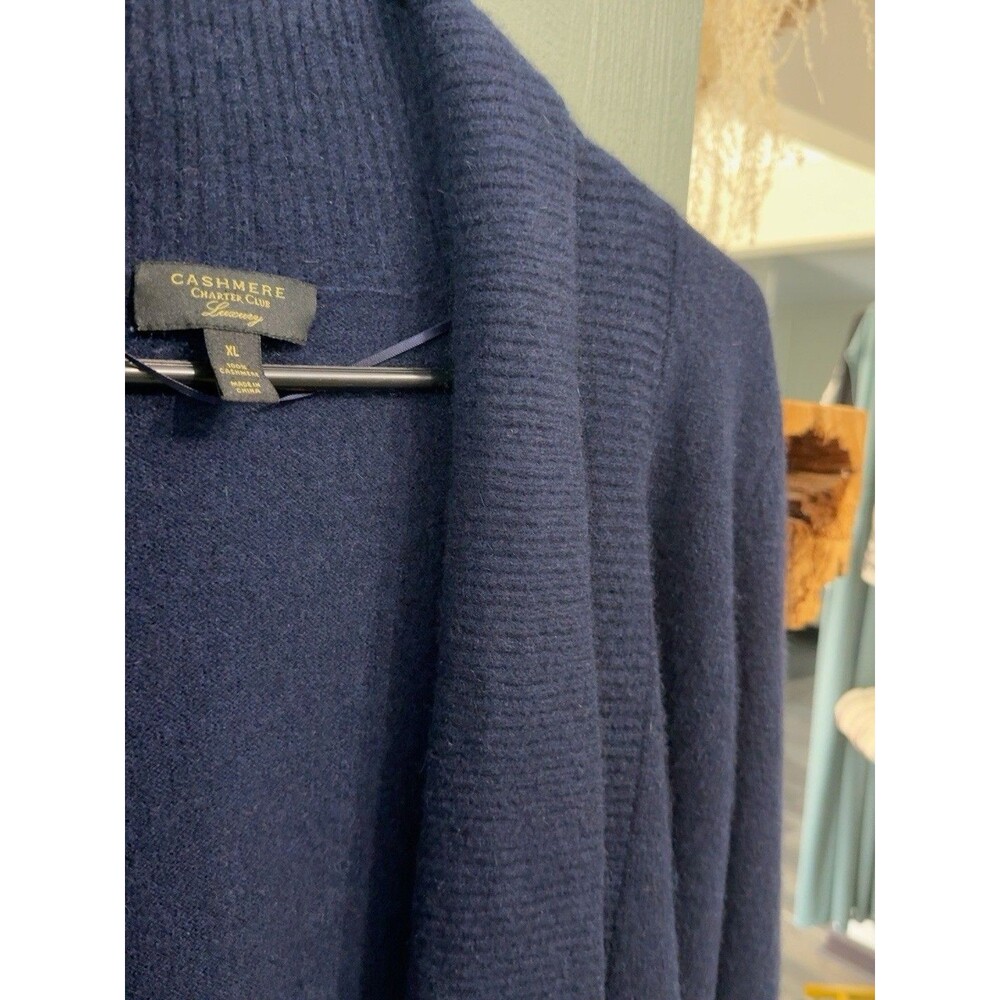 Charter Club Luxury 100% Cashmere Cardigan Women XL Navy Open Front Shawl Collar - Picture 3 of 6